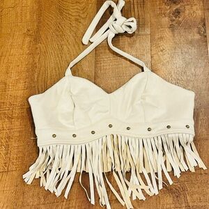Ivory Fringe Halter Top